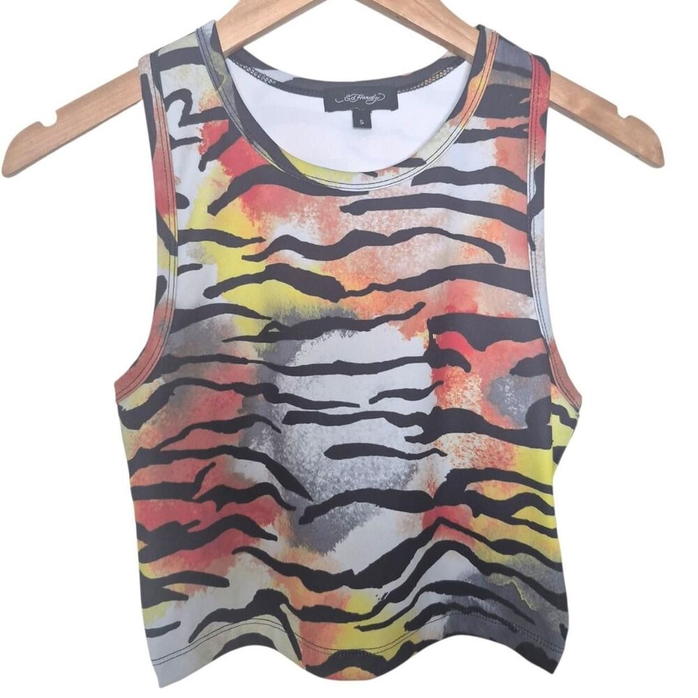 Ed Hardy Multicoloured Tiger Print Cropped Tank Top Size Small NEW